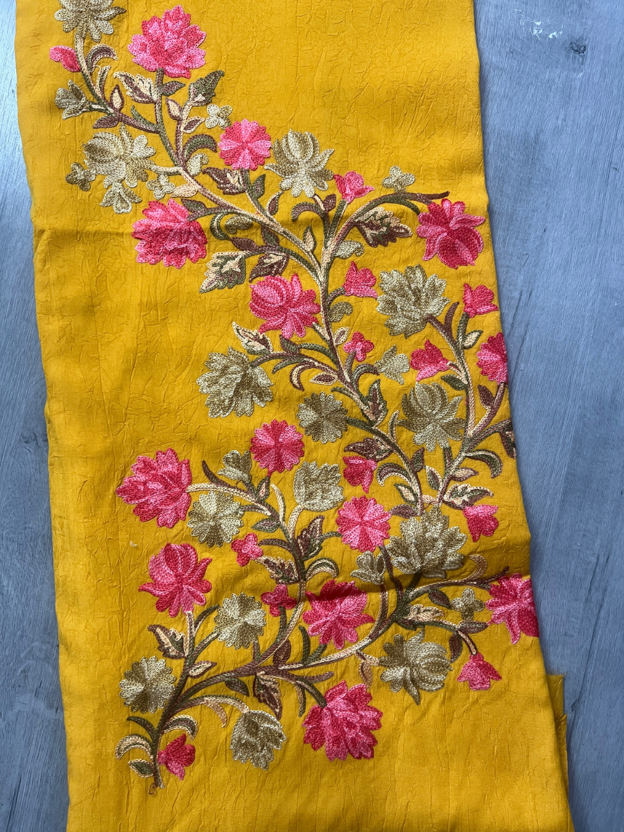 Gul Kashmiri Aari 2 Piece Unstitched Suit | Mustard